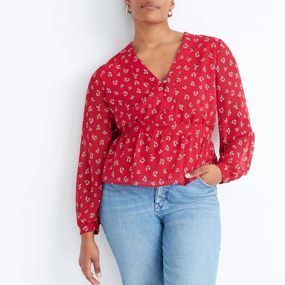 Madewell v-neck peplum blouse - little lillies - Picture 1 of 4